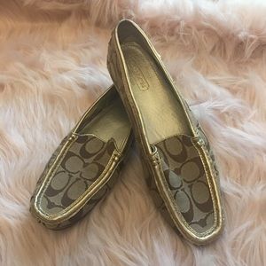 Coach gold signature printer loafer